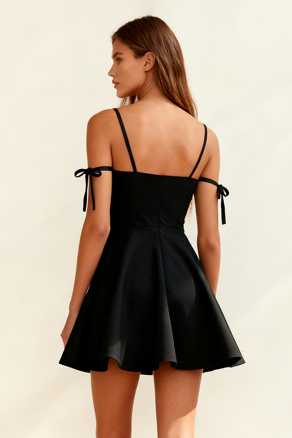 Black A Line Spaghetti Straps Short Cocktail Dress